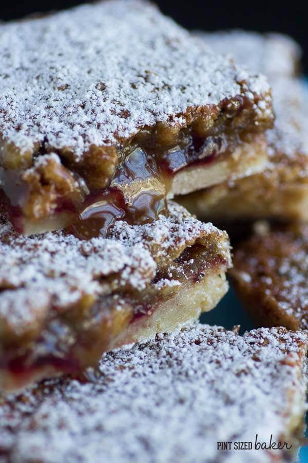 Homemade Walnut Raspberry Bars are the perfect mid-day treat with a cup of tea.