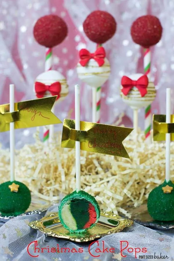 Amazing surprise inside, tri-colored Christmas Cake Pop tutorial. They are fun and make a big impression.
