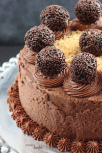 Chocolate Whisky Balls on top of a decadent Chocolate Whisky Cake. It's the perfect cake!