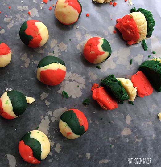 red white green dough balls