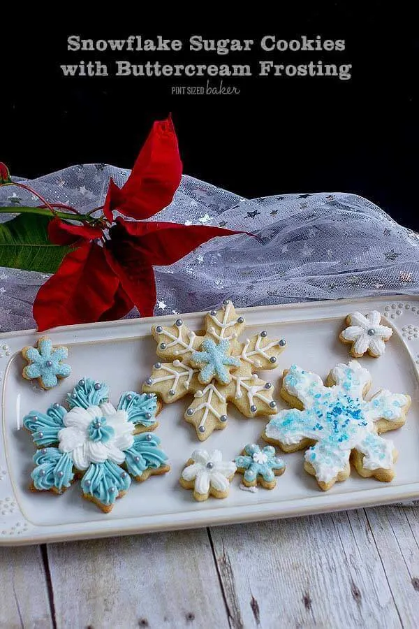 Easy Snowflake Christmas cut out cookies decorated with buttercream frosting. An easy alternative to royal icing.
