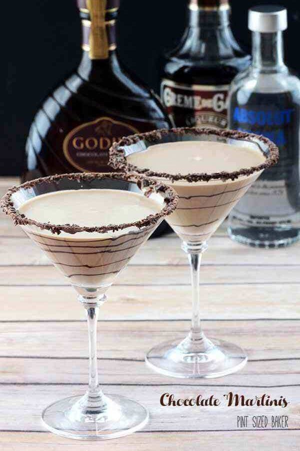 Chocolate Martinis - Godiva Chocolate Liquor, Vodka, and Creme de Cocoa with a touch of cream. It's the perfect dessert for adults!