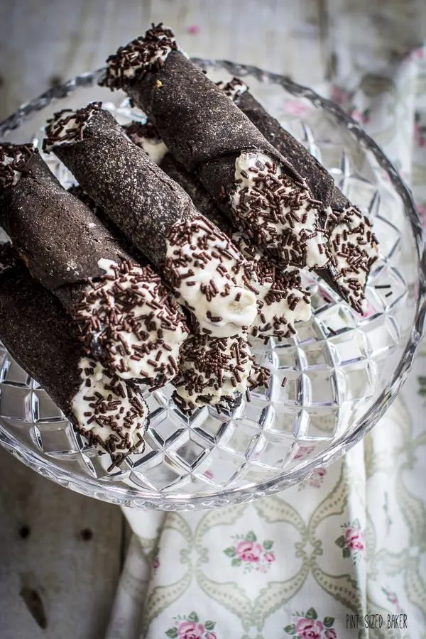 A great recipe to make your own homemade chocolate cannoli shells. These are stuffed with ice cream! 