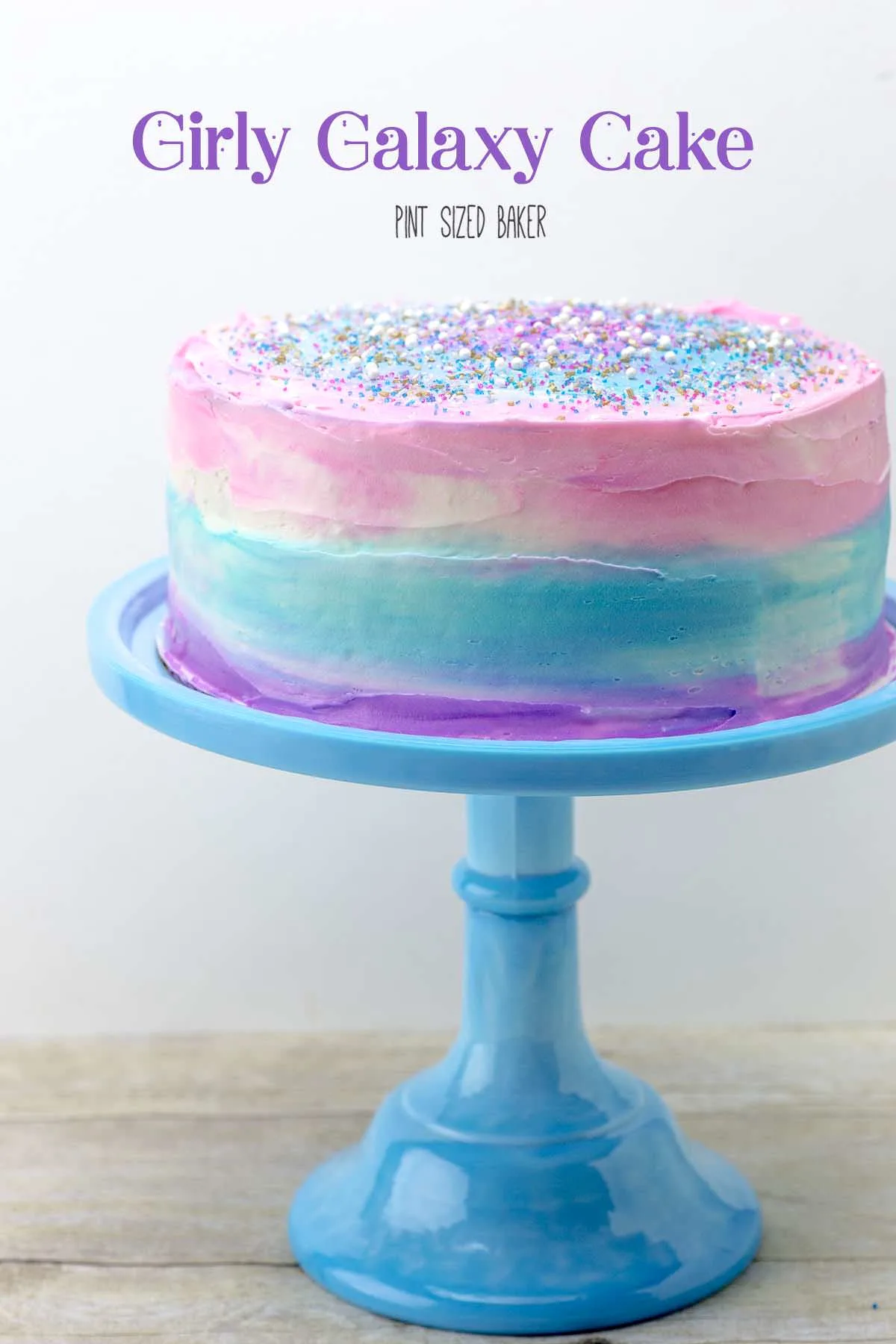 Pink, Blue and Purple! This Galaxy Cake is sure to make a big impression on all of your guests!