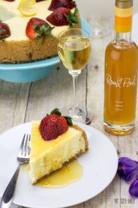 Sweet Lemon cheesecake served with Meyer Lemon simple syrup from Round Pond Vineyard and Liana dessert wine from Peju.