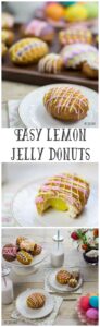 These easy Lemon Jelly Donuts are great for the kids to help and make! Simple biscuit donuts shaped into eggs, filled with lemon pie filling and decorated with a soft royal icing.