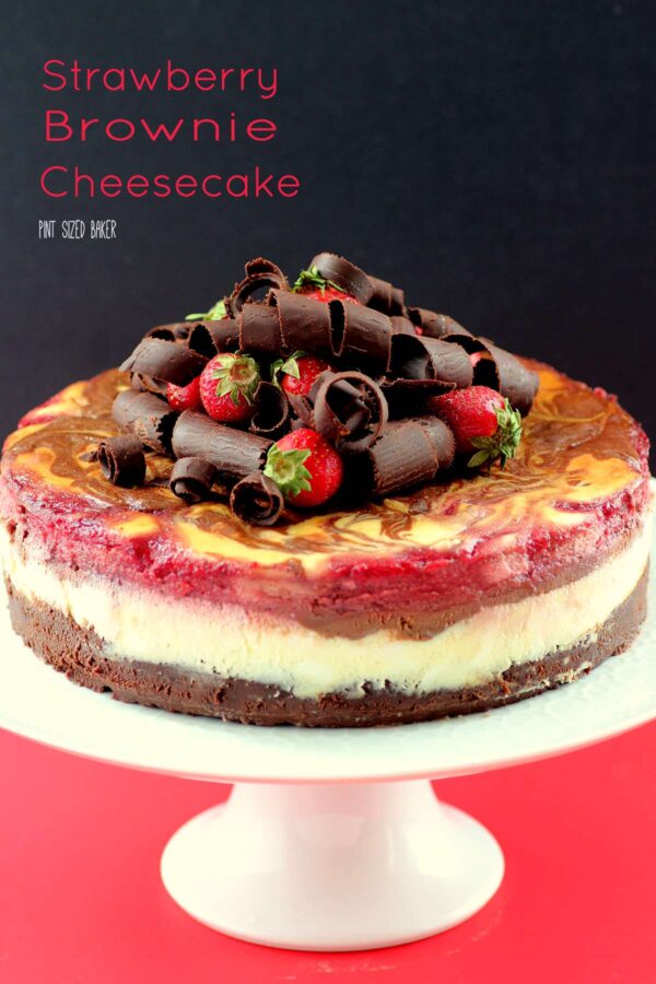 Image linked to my amazing Strawberry Brownie Cheesecake made with a brownie base, then topped with a layer of strawberries. 