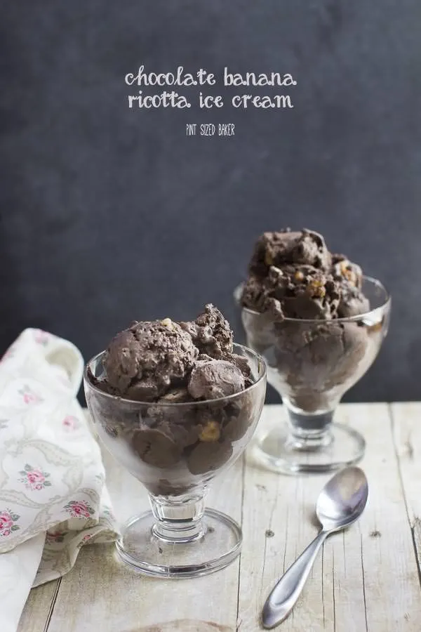 Chocolate, banana, and ricotta cheese all stuffed into this amazing creamy and slightly tart ice cream.