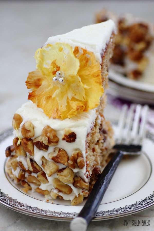 Simple and beautiful! This Hummingbird cake with pineapple buttercream is so elegant with the pineapple flowers.