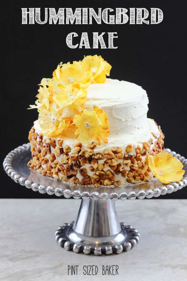 Simple and beautiful! This Hummingbird cake with pineapple buttercream is so elegant with the pineapple flowers.