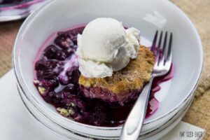 Dig into a big bowl of blueberry cobbler. It's so good!