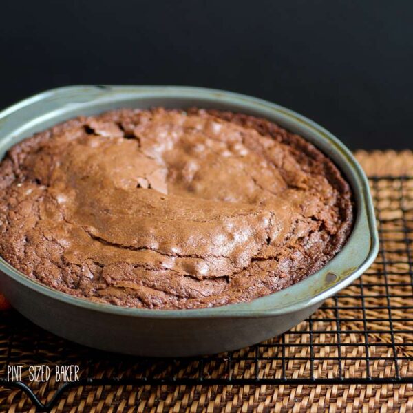 I baked these decadent chocolate brownies in a round pan to mimic a cake.