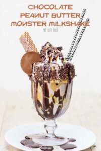 I'm going to belly flop into this Chocolate Peanut Butter Monster Milkshake! Loaded with Reeses, Nutty Bar, and a slice of peanut butter pie!