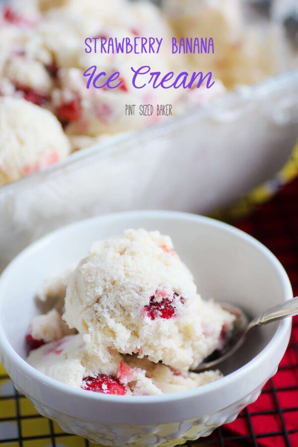 Strawberry Banana Ice Cream with a vanilla ice cream base is easy to make and so creamy when made with an ice cream maker.