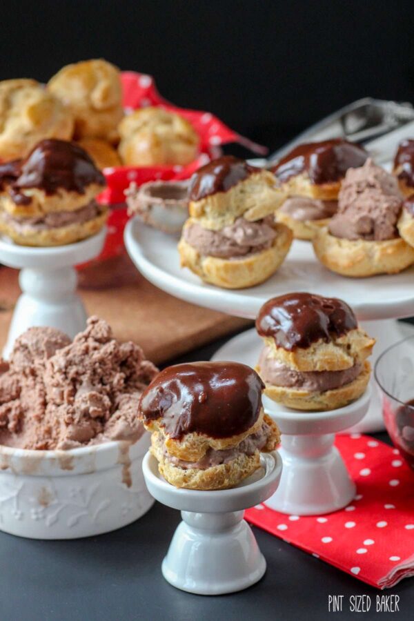 These Brownie Ice Cream Profiteroles are calling my name!! Delicious cream puffs filled with chocolate ice cream.