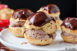 Brownie Ice Cream Puffs. They are so good. Eat them fast before they melt.