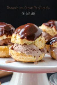 These Brownie Ice Cream Profiteroles are calling my name!! Delicious cream puffs filled with chocolate ice cream.