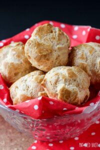 Light and puffy, perfectly made cream puff shells. Fill them with pudding, custard, ice cream, or whipped cream.