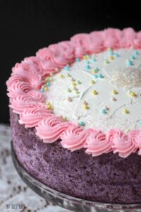 Sweet Whipped cream topping, pastel sprinkles, pink buttercream, and purple cake - This Jewel Cake is perfect for your Princess!