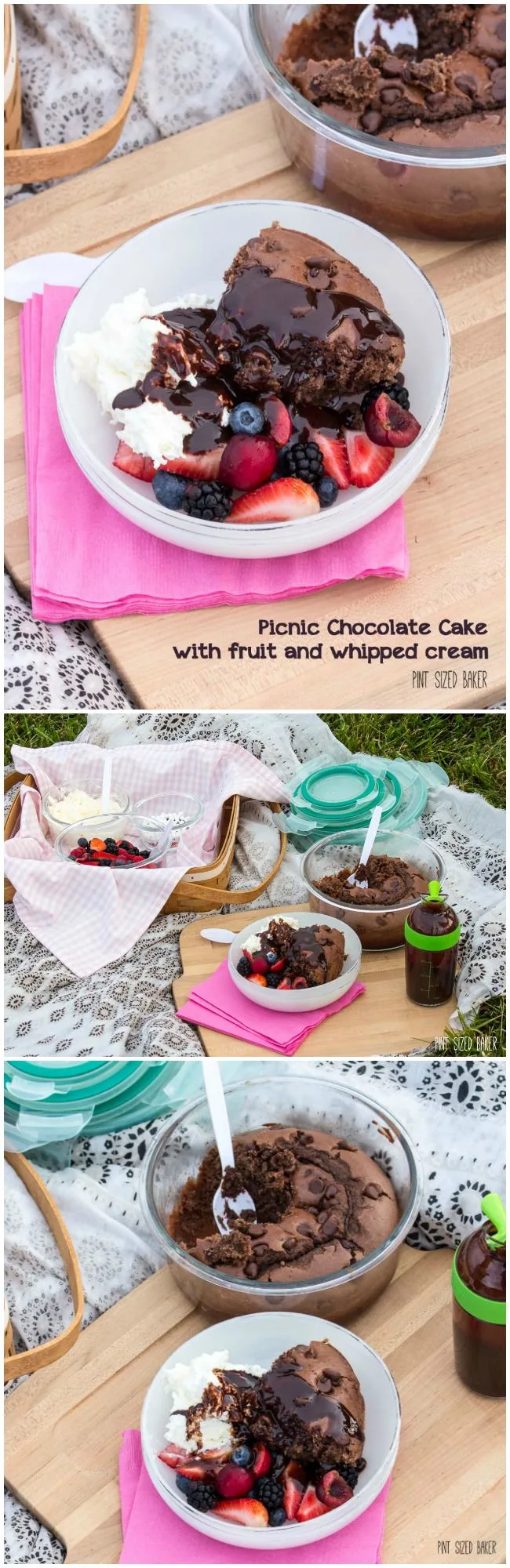 This Picnic Chocolate Cake is easy to make and is great when topped with fresh fruit and whipped cream. Make it for your next picnic.
