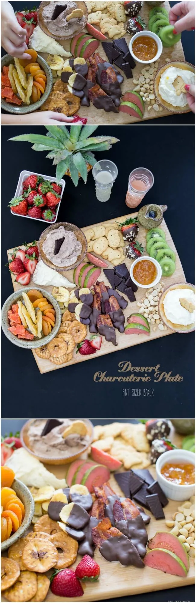 Fresh fruit, chocolate, animal crackers, and whipped cream make up a great dessert charcuterie plate.