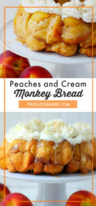 Love Monkey Bread? This sweet Peaches and Cream Monkey Bread is stuffed full of fresh peaches and sweetened cream cheese. It’s a favorite weekend breakfast treat!!