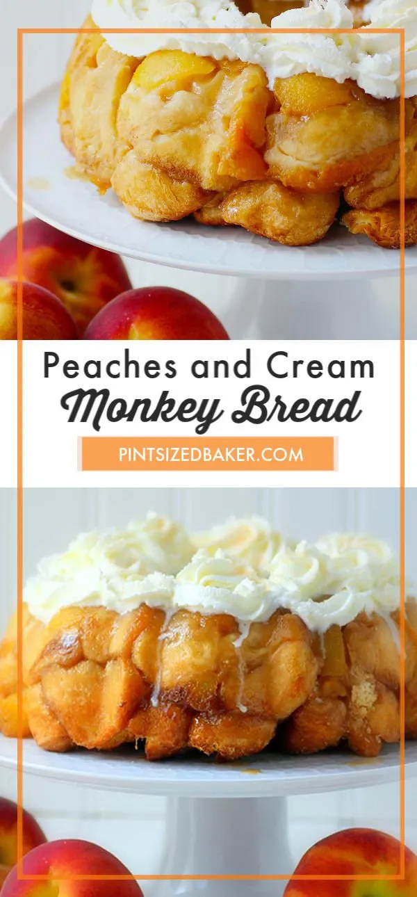 Love Monkey Bread? This sweet Peaches and Cream Monkey Bread is stuffed full of fresh peaches and sweetened cream cheese. It’s a favorite weekend breakfast treat!!
