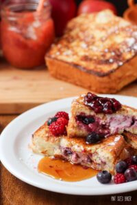 Stuffed French Toast served with mixed berry jam and some maple syrup. It's whats for breakfast!