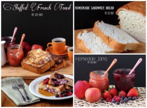 Recipes for Stuffed French Toast including homemade sandwich bread and homemade jams.