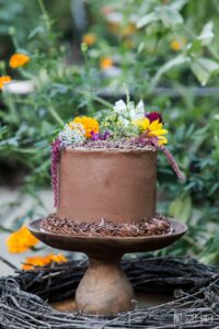 a decadent 4 layer Chocolate Cake all ready for your garden party.