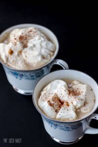 Fresh whipped cream topped with nutmeg on this pumpkin spice coffee. The perfect way to end the day!