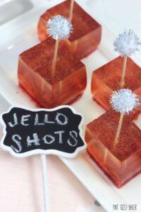 Fresh strawberry puree with homemade champagne jello. The perfect New Years Party Treat!