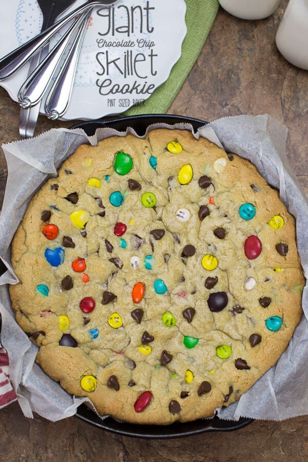 Image linked to my giant chocolate chip skillet cookie loaded with M&M's.