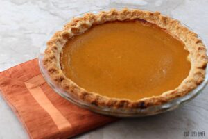 This beautiful homemade pumpkin pie is made from real, roasted pumpkin.