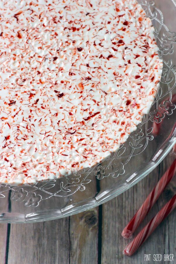 Crushed Candy Canes melted and shaped into a candy cane tray that is perfect for serving Christmas treats on.
