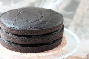 Three layers of Dark Chocolate Cake.
