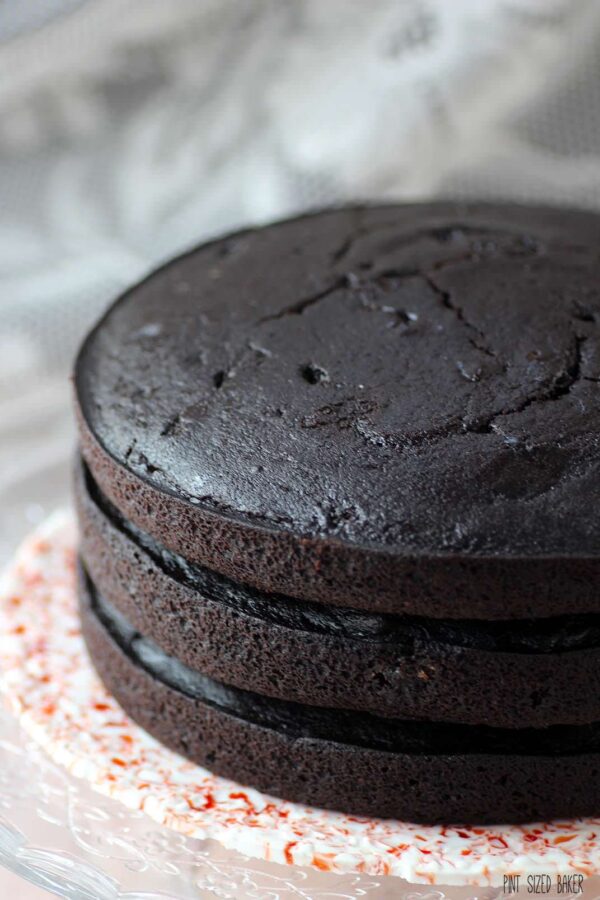 Dark Chocolate Cake recipe. Just waiting for a bold frosting.