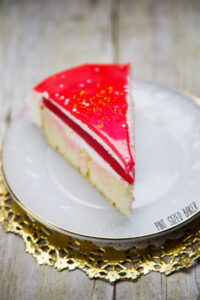 Mirror Birthday Cake - Cake, White Chocolate Mousse, Strawberry Jello and the glaze topping.