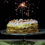 Celebrate a special occasion with a Lemon Meringue Crepe Cake! 15 Crepes layered with lemon cream and topped with meringue! Enjoy!
