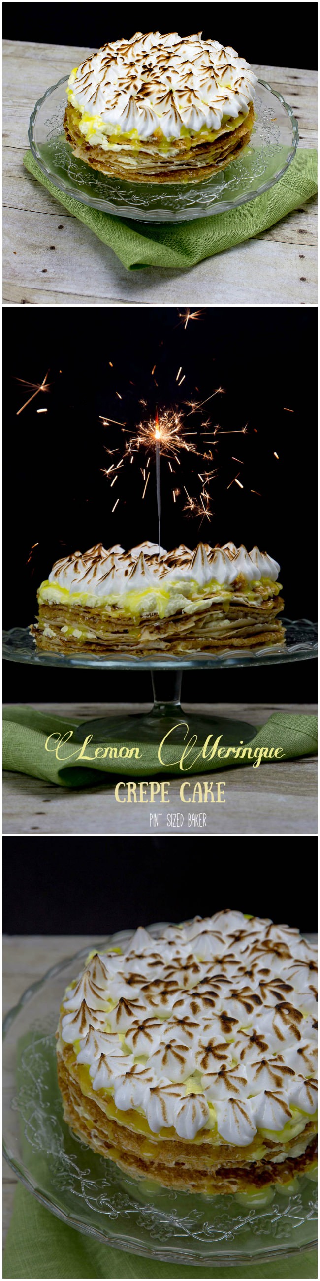 Celebrate a special occasion with a Lemon Meringue Crepe Cake! 15 Crepes layered with lemon cream and topped with meringue! Enjoy!