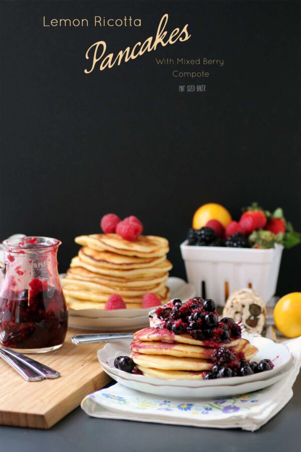 An image linking to my recipe for Lemon Ricotta Pancakes with a Mixed berry compote.