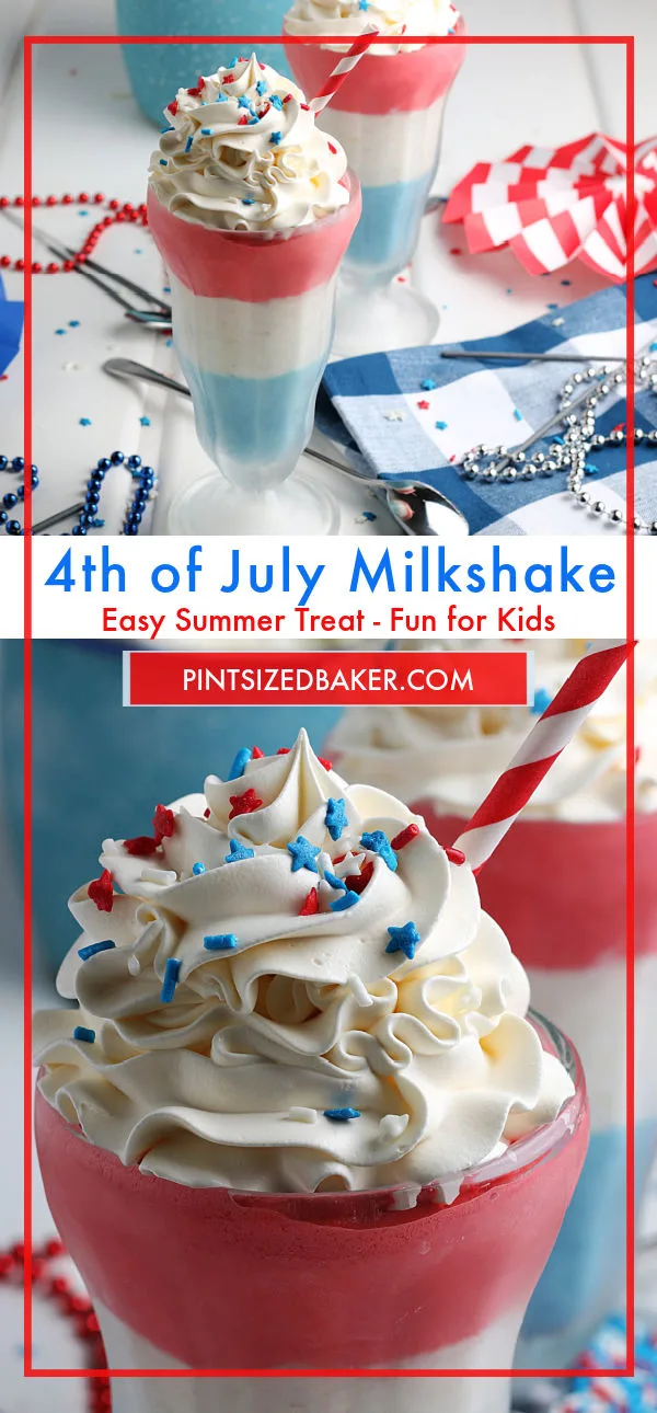 Collage image of the 4th of July Red, white, and blue layered milkshakes.