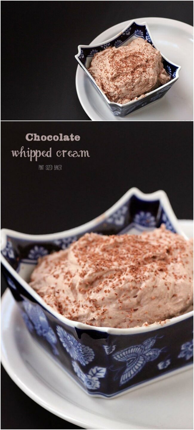 This easy Chocolate Whipped Cream Frosting can be used on just about any dessert. It's light enough for Chiffon Cake and will serve well as a dip for fruit.