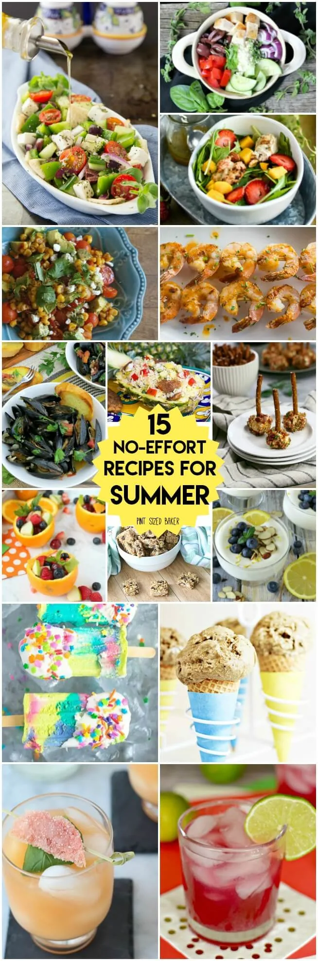 15 Perfect no effort recipes for summer. Load up on Salads, main dishes, desserts and drinks so that you can relax and enjoy the summer.