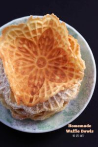 Homemade waffle bowls made from fresh made Pizzelle Cookies. They are so good!