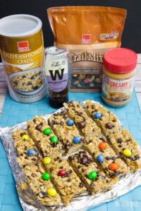 Quick and Easy Peanut Butter Granola Bars. Made quick and easy with trail mix!