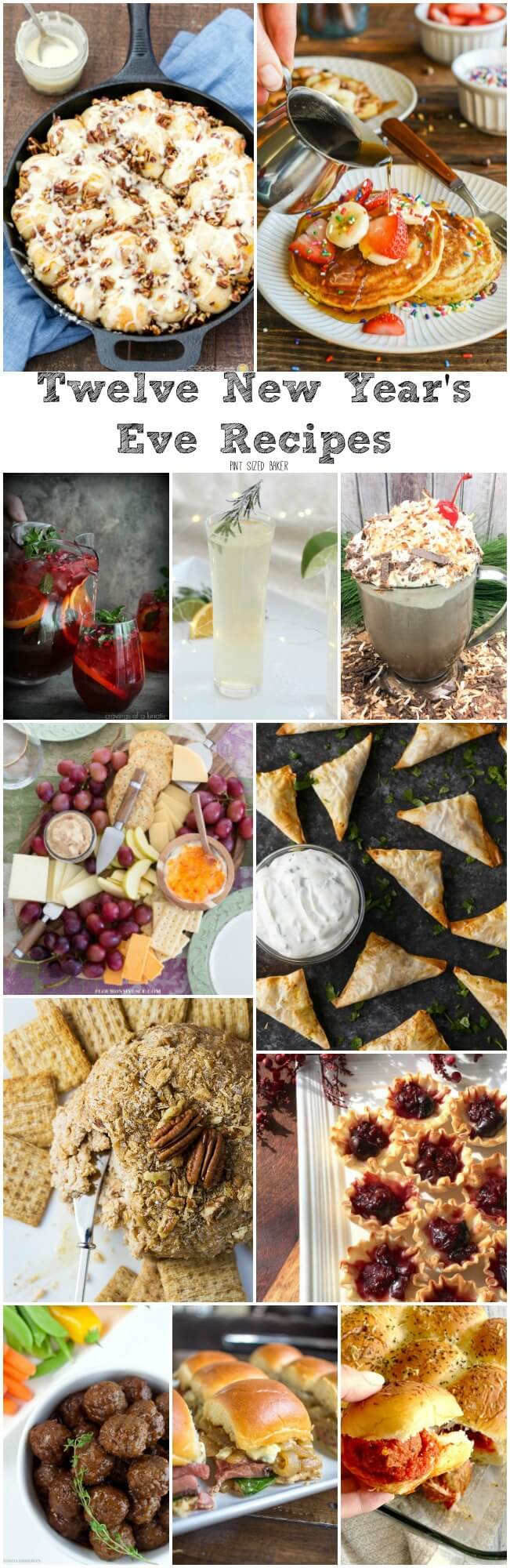 Here's twelve New Year's Eve Recipes that are easy, delicious, and awesome for parties of all sizes! Drinks, appetizers, finger food, and breakfast recipes.