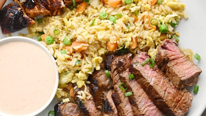 Japanese Hibachi Steak and Salmon with Instant Pot Fried Rice and YumYum Sauce makes the perfect dinner for two © COOKING WITH CURLS