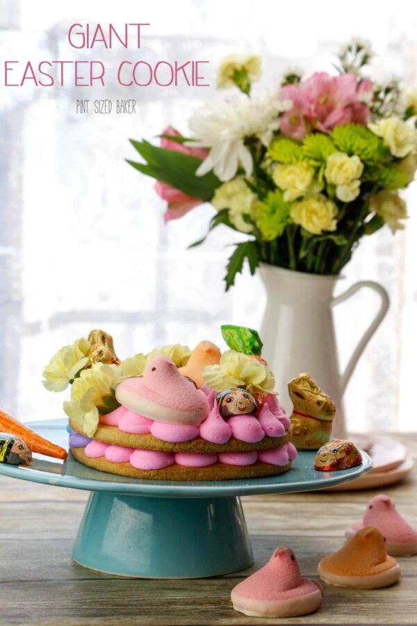 Swap out the Easter basket for a Giant Easter Cookie this year. It's a simple sugar cookie loaded up with frosting and fun Easter candy for the kids to enjoy. 