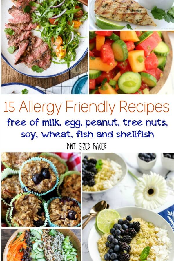 Here's 15 Allergy  Friendly Recipes so that you too can invite everyone over to your next dinner party!  These recipes contain NONE of the common food allergy items - NO milk, egg, peanut, tree nuts, soy, wheat, fish and shellfish.